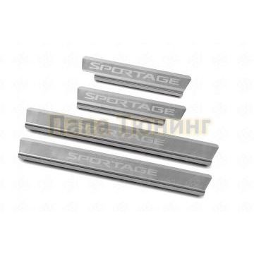 Накладки на пороги RUSSTAL (нерж., шлиф., надпись)  РусСталь для Kia Sportage 5 2021-