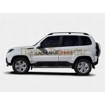 Пороги труба d76 с накладкой (вариант 1) black РусСталь для Lada Niva Travel 2021- Пороги труба d76 с накладкой (вариант 1) black РусСталь для Lada Niva Travel 2021-