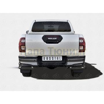 Защита заднего бампера уголки d57 секции-d57 прямая black РусСталь для Toyota Hilux 2020- Защита заднего бампера уголки d57 секции-d57 прямая black РусСталь для Toyota Hilux 2020-