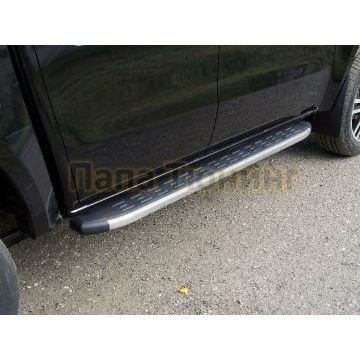 Пороги алюминиевые с пластиковой накладкой (карбон серые) 1920 мм ТСС для Dongfeng DF6 2.3D Luxury 2022-