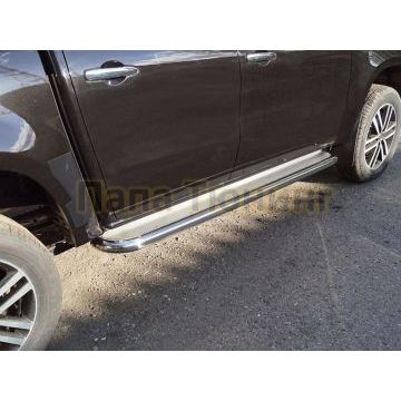 Пороги с площадкой (нерж. лист) 60,3 мм ТСС для Dongfeng DF6 2.3D Luxury 2022-