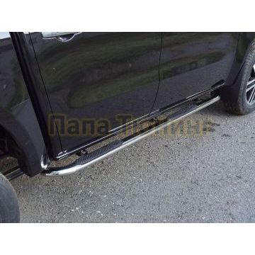 Пороги овальные гнутые с накладкой 75х42 мм ТСС для Dongfeng DF6 2.3D Luxury 2022-