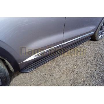 Пороги алюминиевые "Slim Line Black" 1820 мм ТСС для Geely Monjaro 2023-