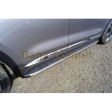 Пороги алюминиевые с пластиковой накладкой (карбон серые) 1820 мм ТСС для Geely Monjaro 2023-