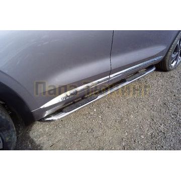 Пороги овальные гнутые с накладкой 75х42 мм ТСС для Geely Monjaro 2023-