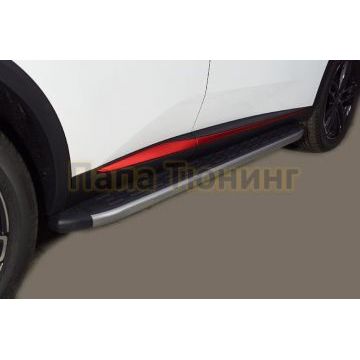 Пороги алюминиевые с пластиковой накладкой (карбон серебро) 1720 мм ТСС для Changan CS55 plus 2WD 1.5T 2023-