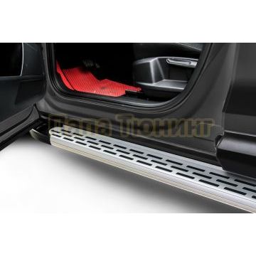 Пороги алюминиевые "Premium Silver" 2000 серебристые Slitkoff для Volkswagen TERAMONT 2018-