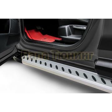 Пороги алюминиевые "Prestige Silver" 2000 серебристые Slitkoff для Volkswagen TERAMONT 2018-