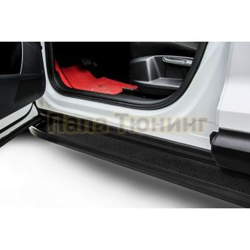 Пороги алюминиевые "Standart Black" 2000 черные Slitkoff для Volkswagen TERAMONT 2018-