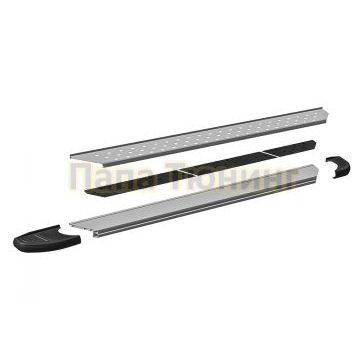 Пороги алюминиевые "Standart Silver" 2000 серебристые Slitkoff для Volkswagen TERAMONT 2018-