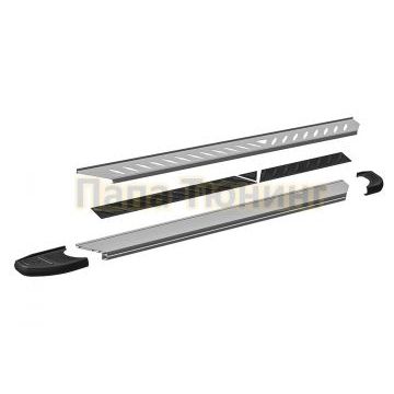 Пороги алюминиевые "Elite Silver" 2000 серебристые Slitkoff для Volkswagen TERAMONT 2018-