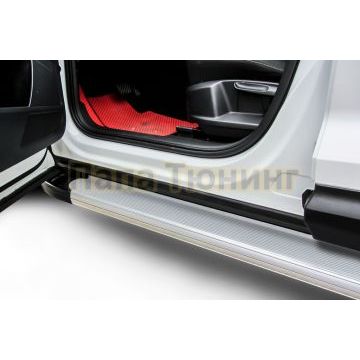 Пороги алюминиевые "Optima Silver" 2000 серебристые Slitkoff для Volkswagen TERAMONT 2018-