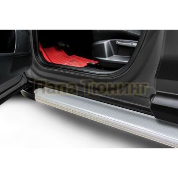 Пороги алюминиевые "Optima Silver" 2000 серебристые Slitkoff для Volkswagen TERAMONT 2018-