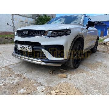 Защита переднего бампера d57+d42 двойная Slitkoff для Geely Tugella 2020-