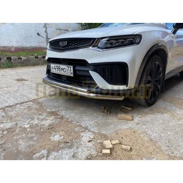 Защита переднего бампера d57+d42 двойная Slitkoff для Geely Tugella 2020-