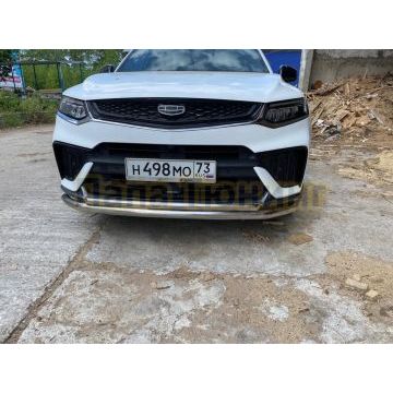 Защита переднего бампера d57+d42 двойная Slitkoff для Geely Tugella 2020-
