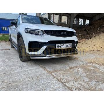 Защита переднего бампера d57+d42 двойная Slitkoff для Geely Tugella 2020-