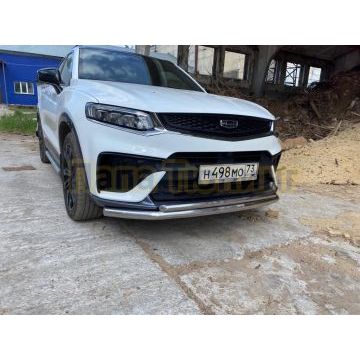 Защита переднего бампера d57+d42 двойная Slitkoff для Geely Tugella 2020-