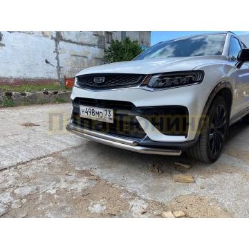 Защита переднего бампера d57+d42 двойная Slitkoff для Geely Tugella 2020-