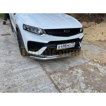 Защита переднего бампера d57+d42 двойная Slitkoff для Geely Tugella 2020-