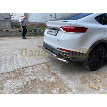 Защита заднего бампера d57+d57 двойная Slitkoff для Geely Tugella 2020-