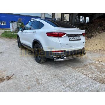 Защита заднего бампера d57+d57 двойная Slitkoff для Geely Tugella 2020-