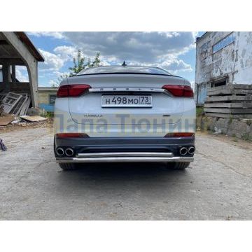 Защита заднего бампера d57+d42 двойная Slitkoff для Geely Tugella 2020-