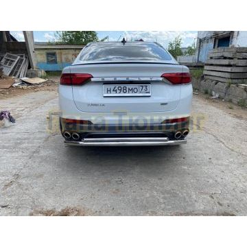 Защита заднего бампера d57+d42 двойная Slitkoff для Geely Tugella 2020-