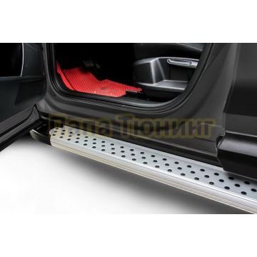 Пороги алюминиевые Standart Silver 1800 серебристые Slitkoff для Geely Tugella 2020-