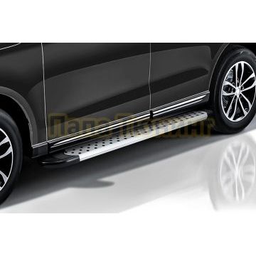 Пороги алюминиевые Standart Silver 1800 серебристые Slitkoff для Geely Tugella 2020-