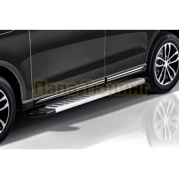 Пороги алюминиевые Prestige Silver 1800 серебристые Slitkoff для Geely Tugella 2020-