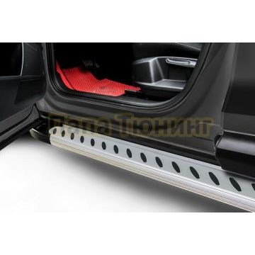 Пороги алюминиевые Prestige Silver 1800 серебристые Slitkoff для Geely Tugella 2020-