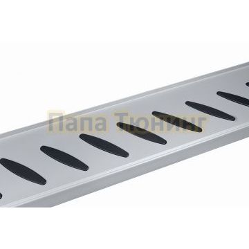 Пороги алюминиевые Prestige Silver 1800 серебристые Slitkoff для Geely Tugella 2020-