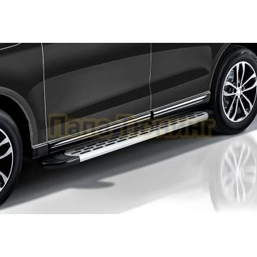 Пороги алюминиевые Premium Silver 1800 серебристые Slitkoff для Geely Tugella 2020-