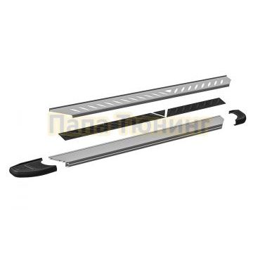 Пороги алюминиевые Elite Silver 1800 серебристые Slitkoff для Geely Tugella 2020-