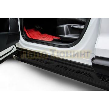 Пороги алюминиевые Alfa Black 1800 черные Slitkoff для Geely Tugella 2020- Пороги алюминиевые Alfa Black 1800 черные Slitkoff для Geely Tugella 2020-