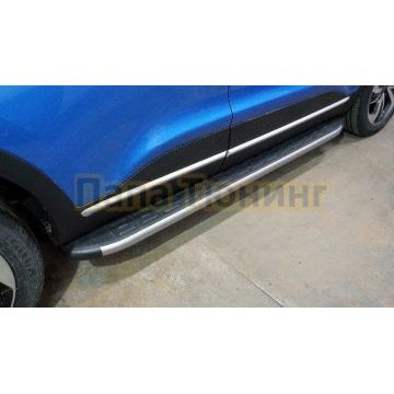 Пороги алюминиевые с пластиковой накладкой (карбон серебро) 1720 мм ТСС для Kaiyi X3 pro 2023-