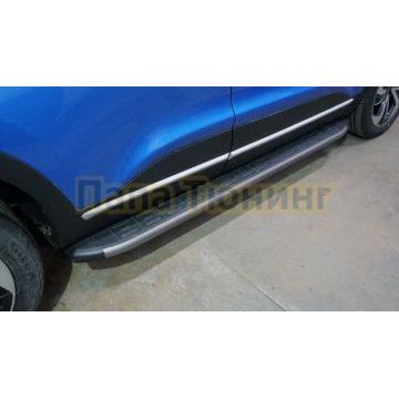 Пороги алюминиевые с пластиковой накладкой (карбон серые) 1720 мм ТСС для Kaiyi X3 pro 2023-