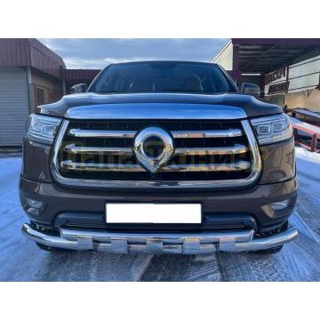 Защита переднего бампера двойная с перемычками Папа Тюнинг для Great Wall Poer 2021-