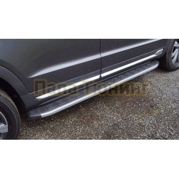 Пороги алюминиевые с пластиковой накладкой (карбон серебро) 1820 мм ТСС для Changan CS95 2024-