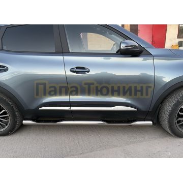 Пороги труба с проступью Папа Тюнинг d76 для Chery Tiggo 4 2024-