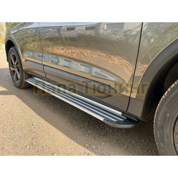 Пороги алюминиевые "Slim Line Silver" 1720 мм ТСС для Geely Coolray 2024-