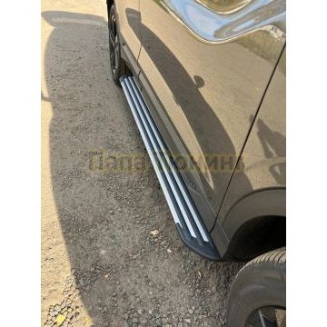 Пороги алюминиевые "Slim Line Silver" 1720 мм ТСС для Geely Coolray 2024-