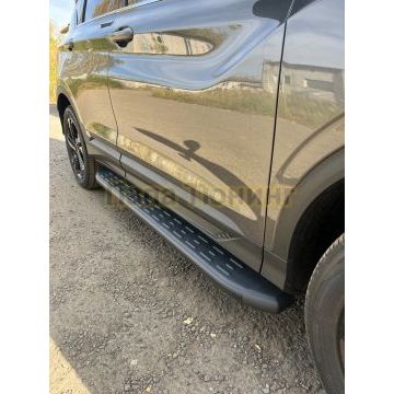 Пороги алюминиевые с пластиковой накладкой (карбон черные) 1720 мм ТСС для Geely Coolray 2024-