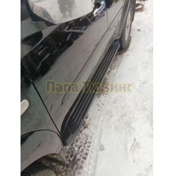 Пороги алюминиевые Rival Black Start для Mitsubishi Pajero Sport 2008-2016