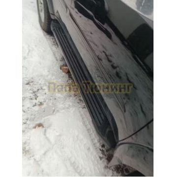 Пороги алюминиевые Rival Black Start для Mitsubishi Pajero Sport 2008-2016