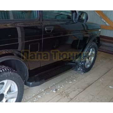 Пороги алюминиевые Rival Black New для Нива ВАЗ 2121/Urban 1973-