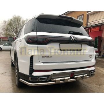 Защита заднего бампера угловая большая двойная с перемычками Папа Тюнинг d60/42 для CHANGAN CS95 2023-