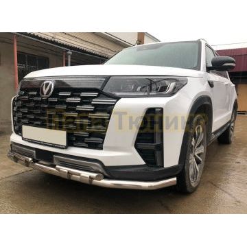 Защита переднего бампера двойная с перемычками с подгибами Папа Тюнинг d60/42 для CHANGAN CS95 2023-