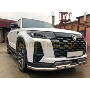 Защита переднего бампера двойная с перемычками с подгибами Папа Тюнинг d60/42 для CHANGAN CS95 2023-